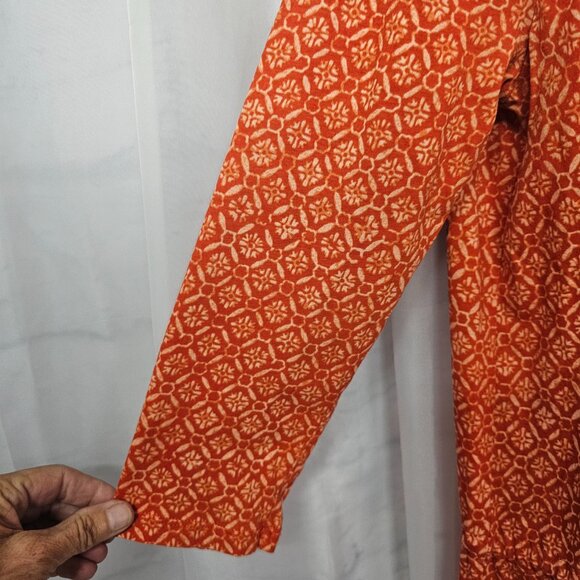 Lauren Ralph Lauren Orange Geometric Peasant Blouse Boho Prairie L - Picture 3 of 12